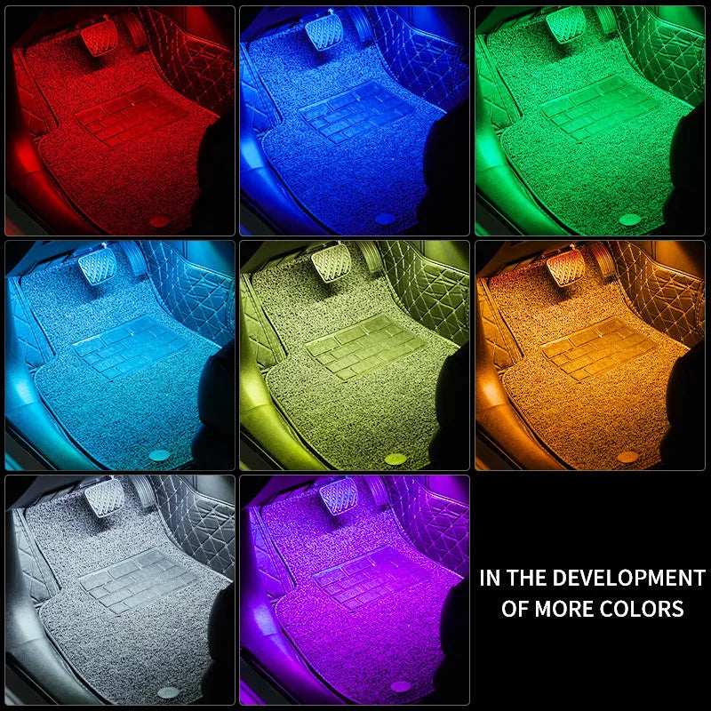 Car interior atmosphere lighting strips with voice control and multiple colour modes