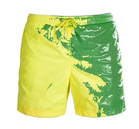 Magical colour-changing beach shorts for men in blue, with drawstring waist and quick-dry polyester fabric