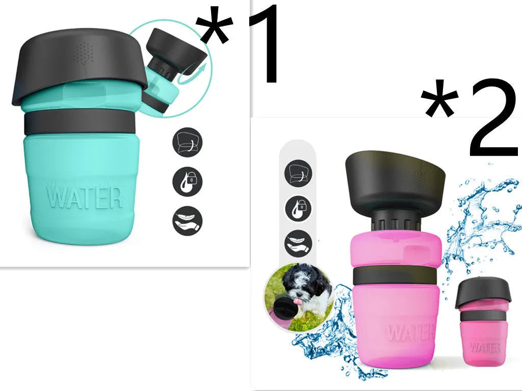 New improved creative silicone pet water bottle 520ml in sky blue with squeeze cap for dogs