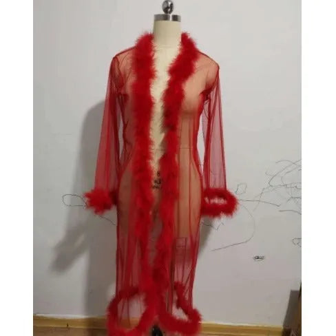 Women's long robe underwear set with matching top in black, pink, red, white for home leisure