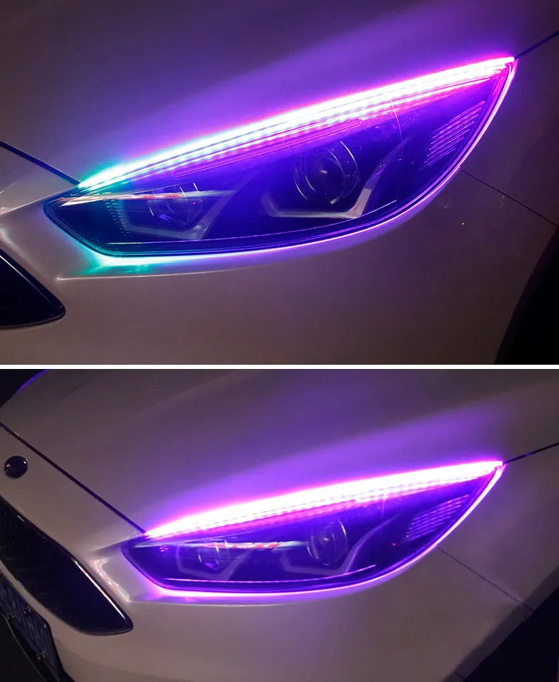 Set of universal LED daytime running lights with remote control for General Motors cars.