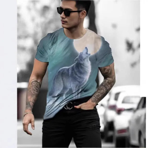 Retro 3D animal print men's short-sleeved T-shirt in lightweight polyester fabric
