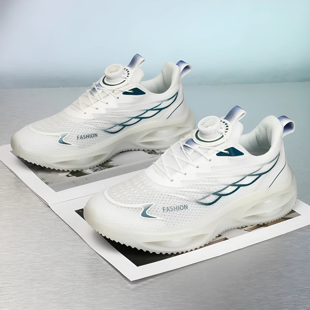 Breathable running shoes in sky blue with low-top design, round toe, and rubber sole