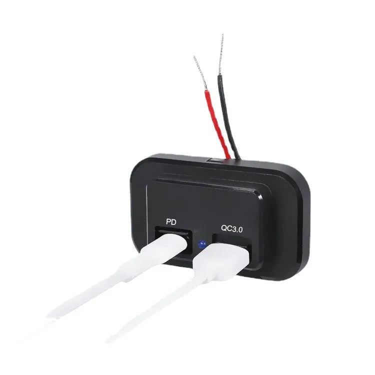 Black QC3.0 PD3.0 fast car charger with TYPE-C port for 36W vehicle charging