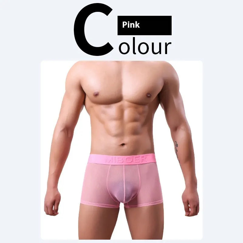 Men's thin invisible breathable boxer shorts in multiple colours with quick-dry polyester fabric