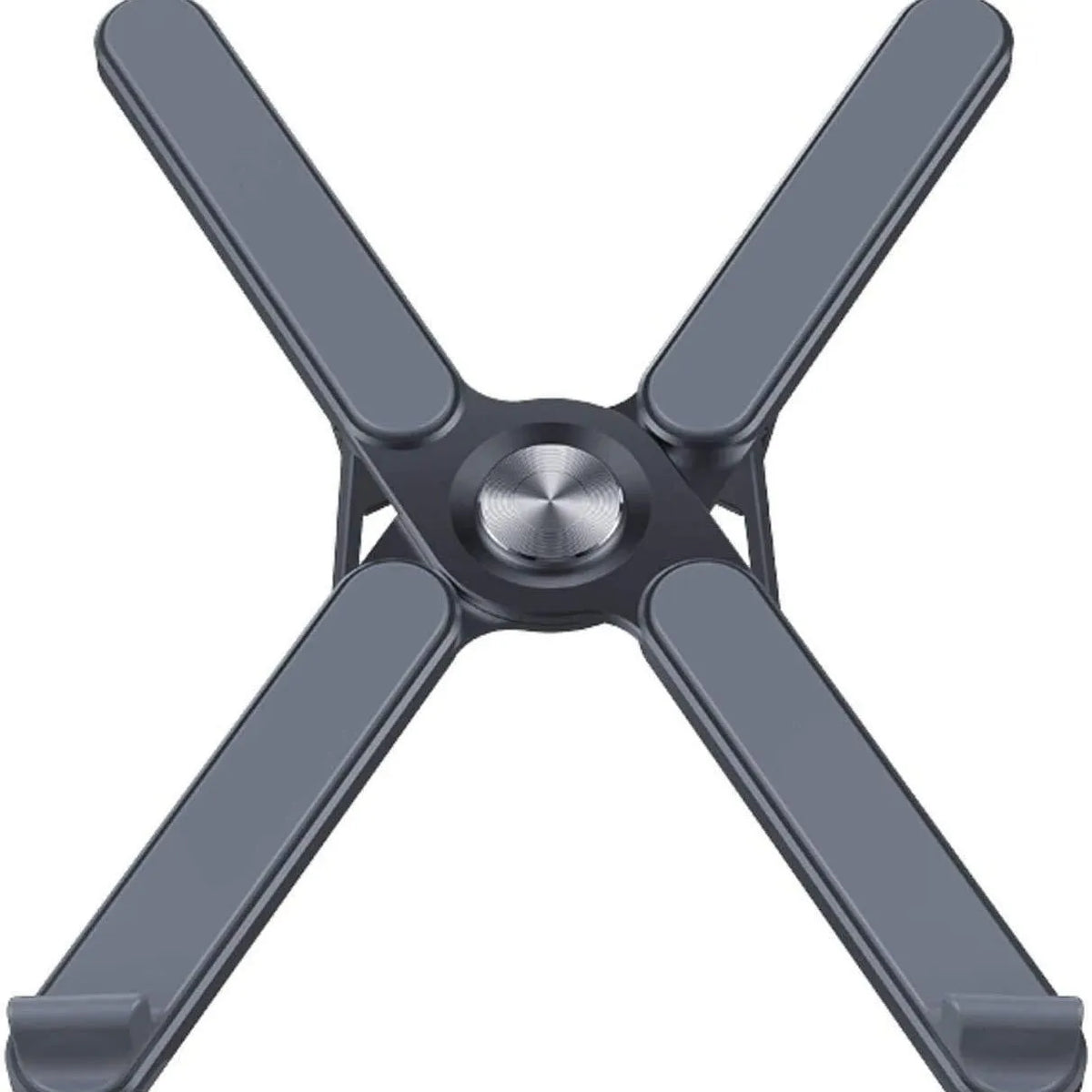Foldable aluminium alloy laptop stand in silver or black, folded size 280mm x 23.5mm x 46.5mm