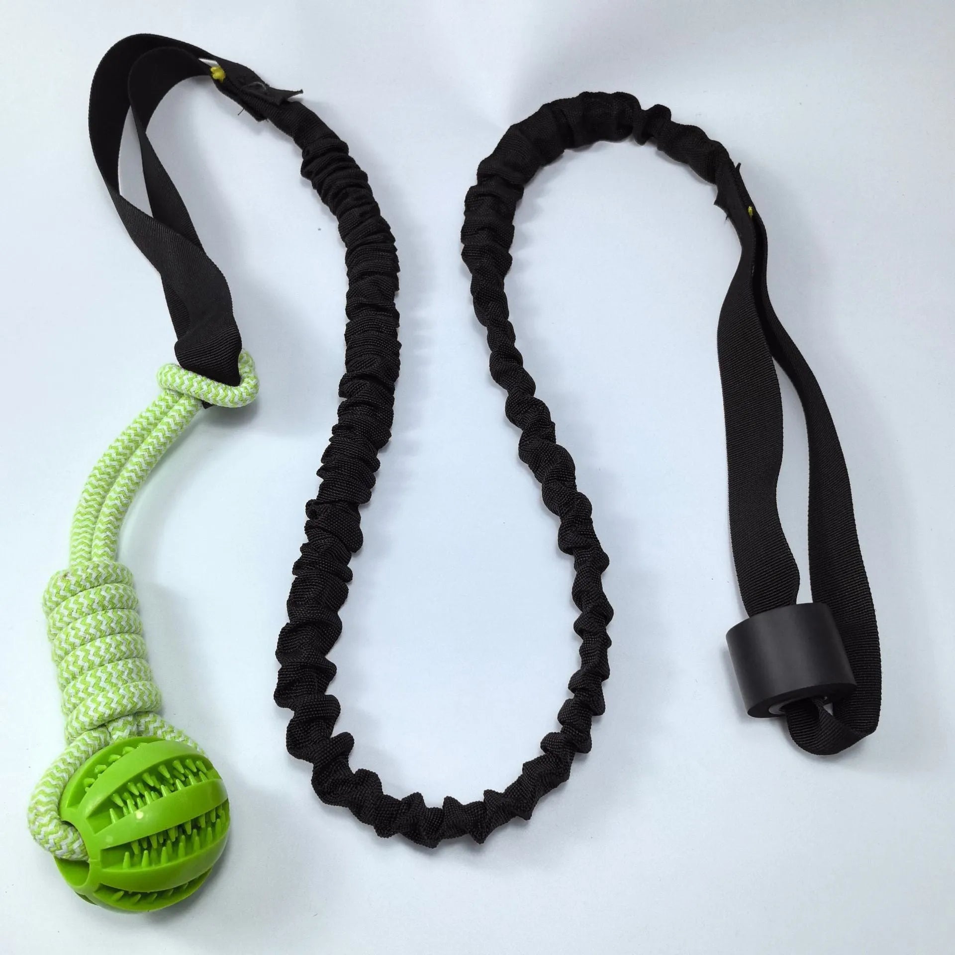 Green cotton rope dog toy with corncob design for tug of war and biting.
