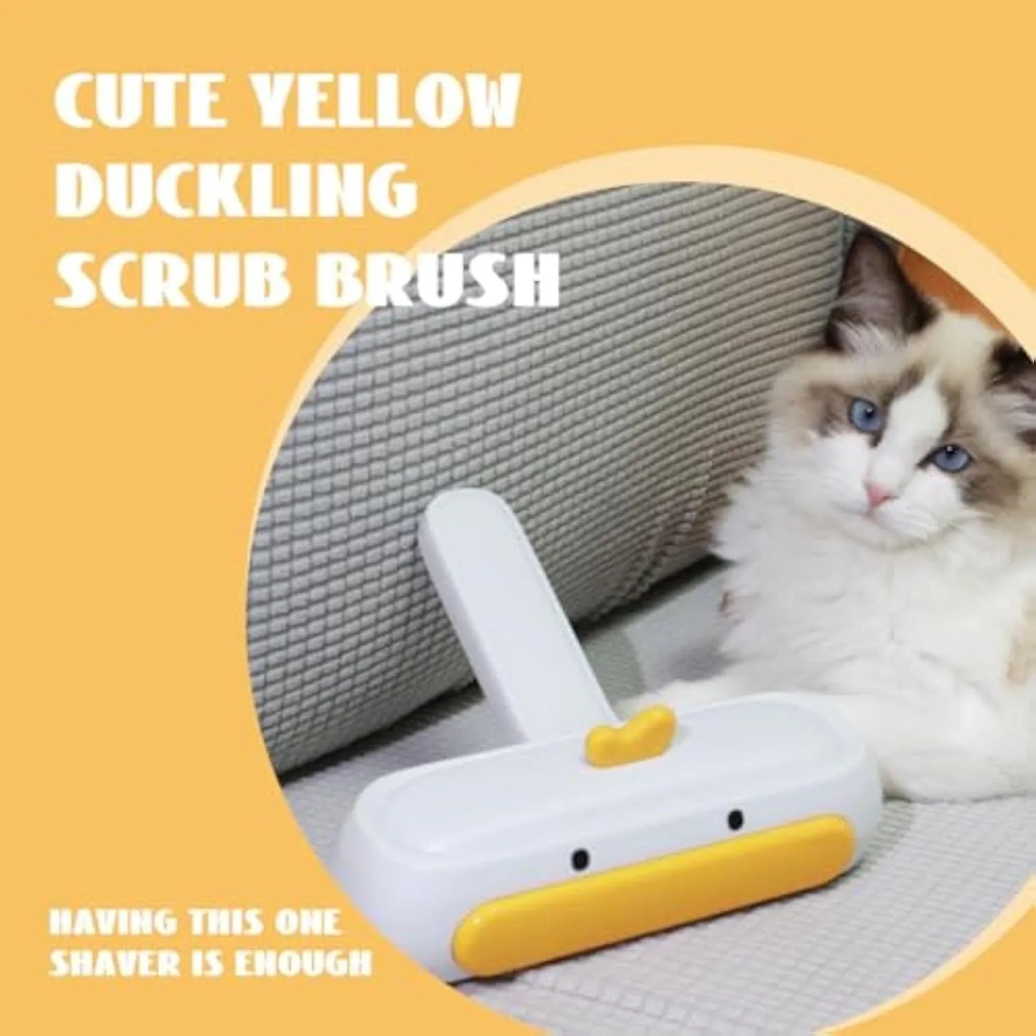 Yellow duck design portable pet hair removal hand roller with brush head.