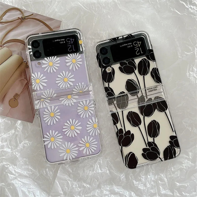 Flower pattern phone case for Samsung Z Flip folding phone in daisy or tulip design