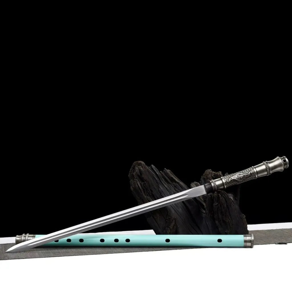 Handmade 78cm integrated sword and blade flute with 50cm high manganese steel blade and reversible 123cm staff blade
