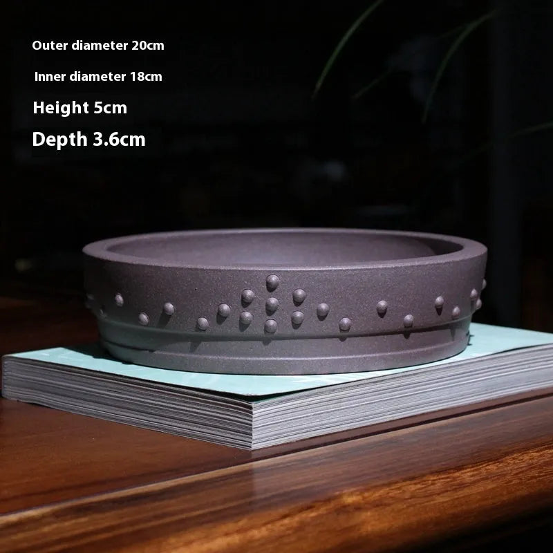 Handmade Yixing fine zisha drum nail round mouth flowerpot in raw ore green plaster non-porous finish