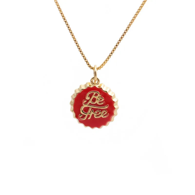 Gold electroplated copper bottle cap pendant on a 40cm box chain necklace.