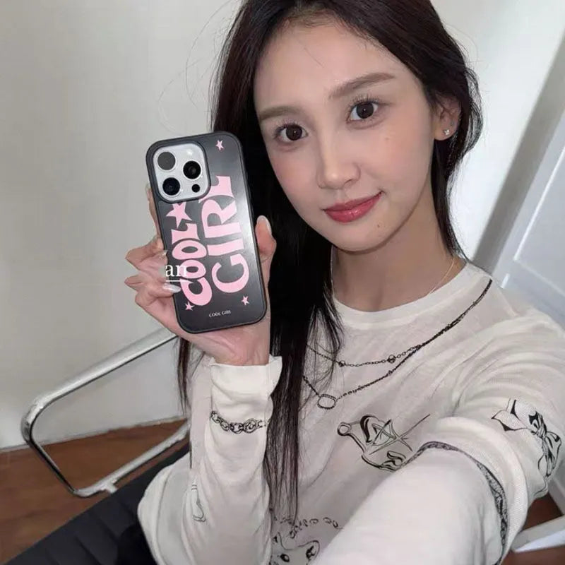 Black Pink silicone phone case with printed star pattern for Apple iPhone