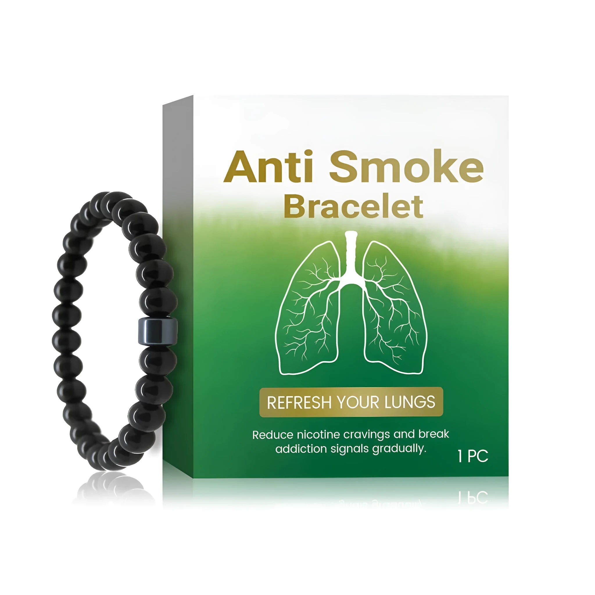 Men's smoke prevention bracelet made of glass and black gallstone on a wrist