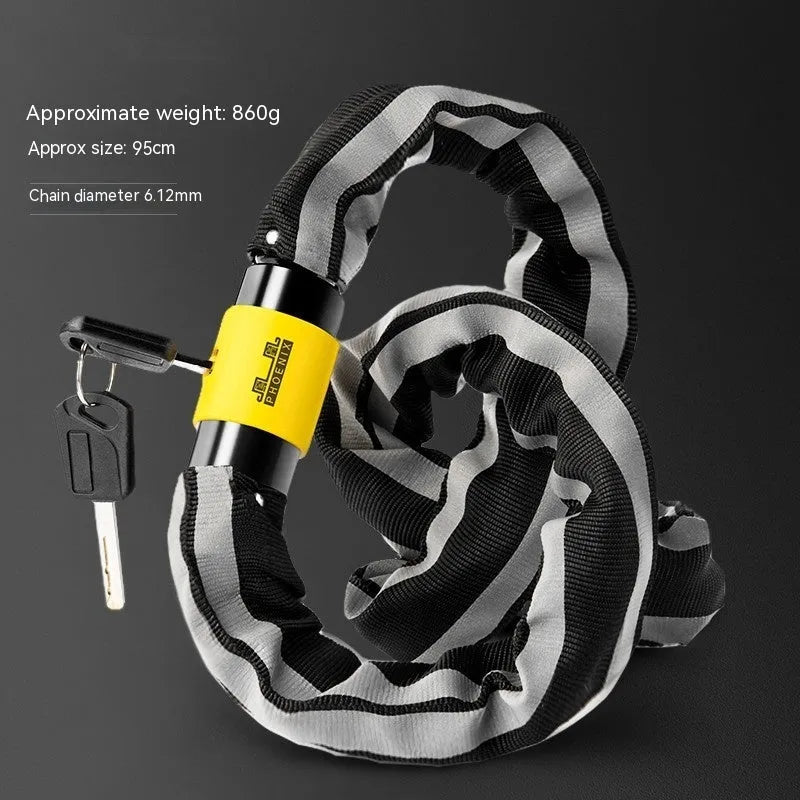 Mountain bike portable chain lock with 95cm zinc alloy chain in black or yellow colour