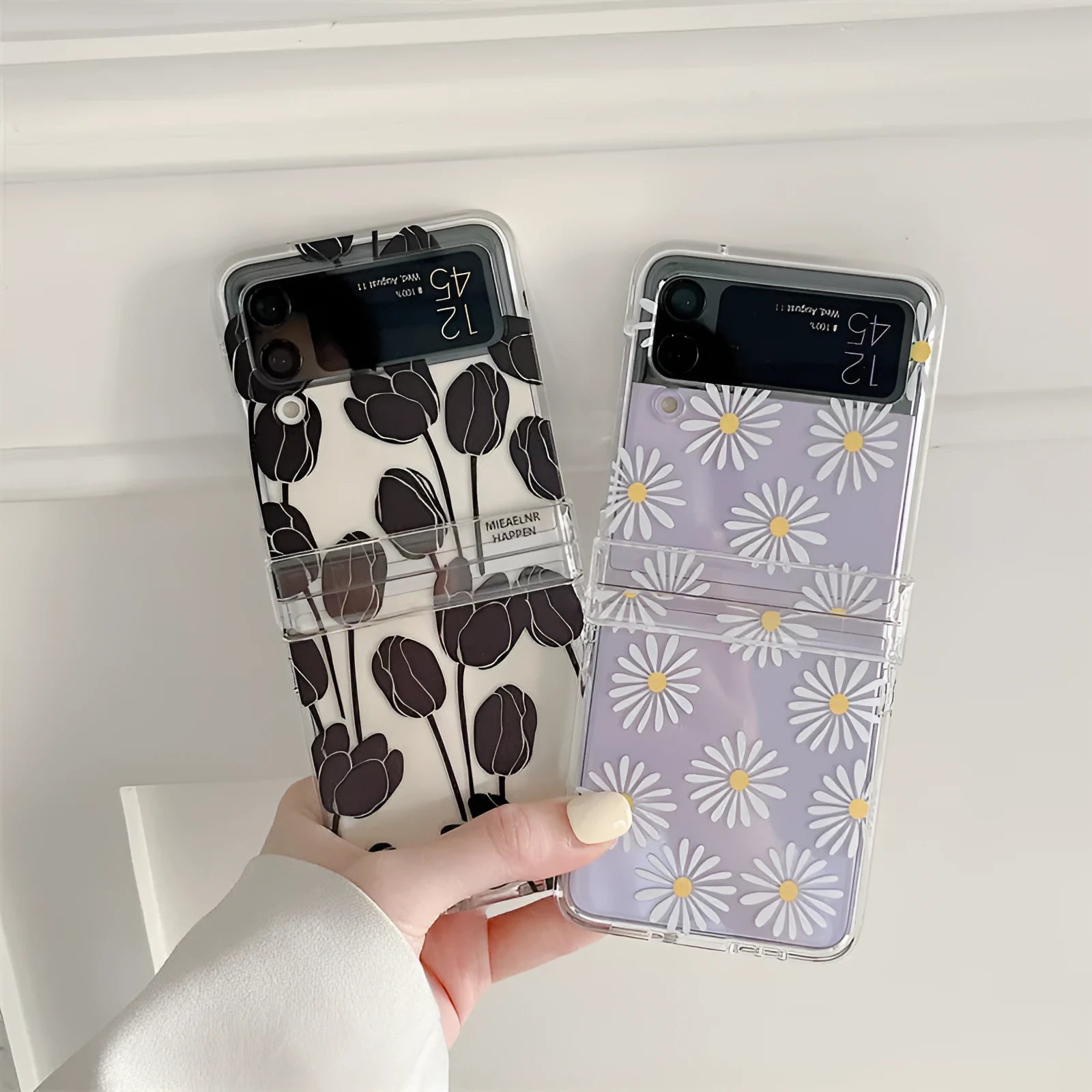 Flower pattern phone case for Samsung Z Flip folding phone in daisy or tulip design