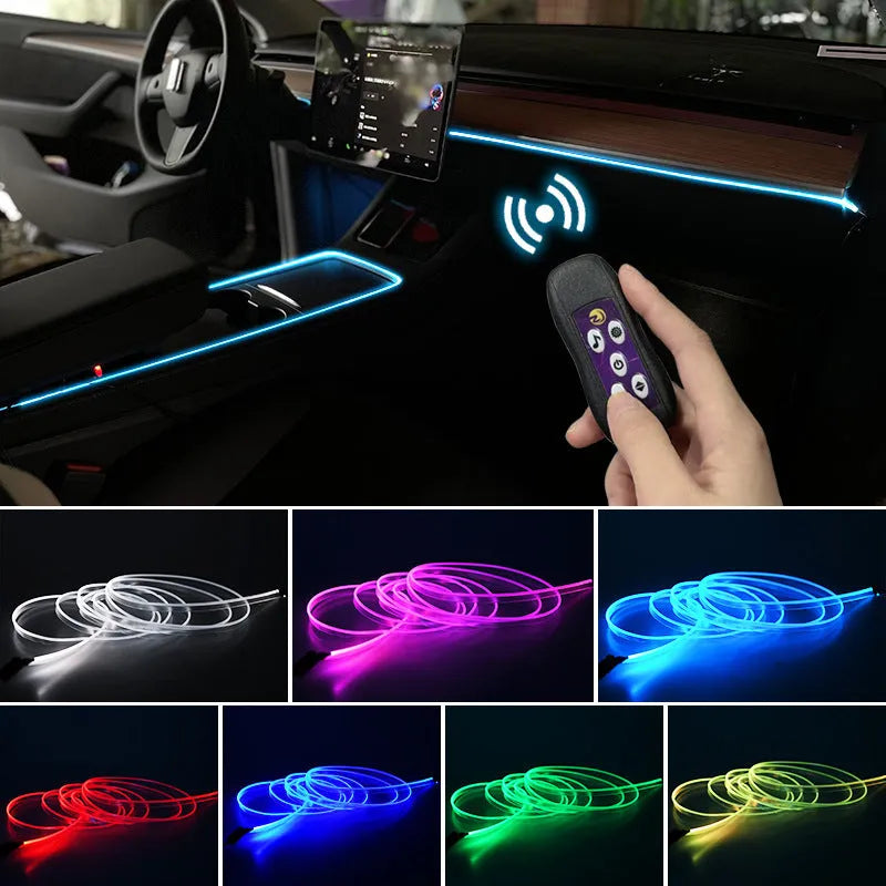Car dashboard LED ambient lighting kit with USB connection and flexible PVC strips