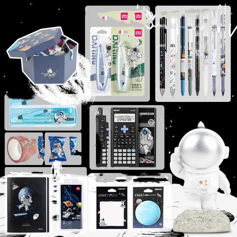 Universe galaxy stationery gift box with astronaut notebook and creative hand ledger, hot stamping theme pattern