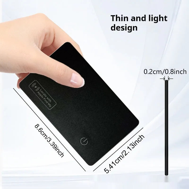 Ultra-thin card anti-loss alarm device in selected leather, 86 x 54 x 3mm, black packaging option