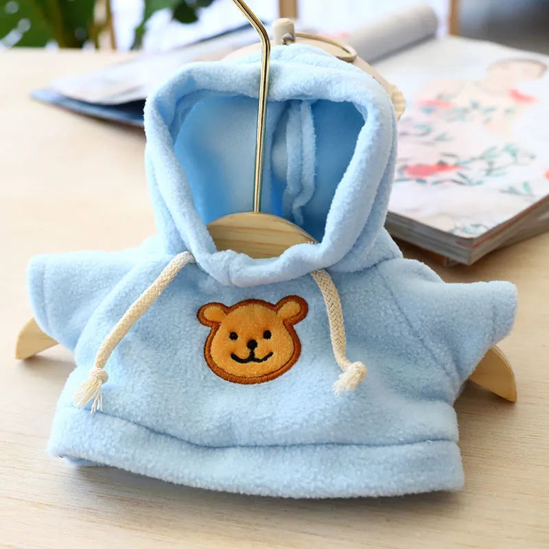 Cloth fabric pet dog sweater with balaclava hood in blue, pink, red, yellow, brown, or grey bear pattern.