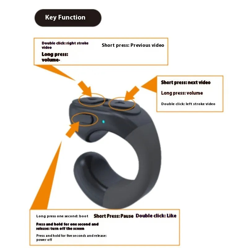 TP-1 Bluetooth remote control in black with charging case, 10 metre range, 50-60 hour battery