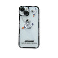 Transparent silicone phone case with blue astronaut print showing through clear background on iPhone