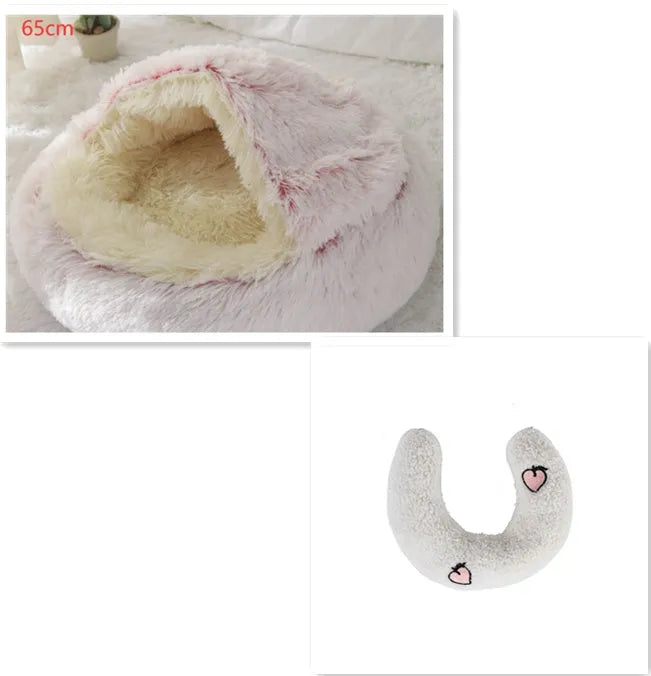 Round plush pet bed in brown for cats and small dogs, size 40cm