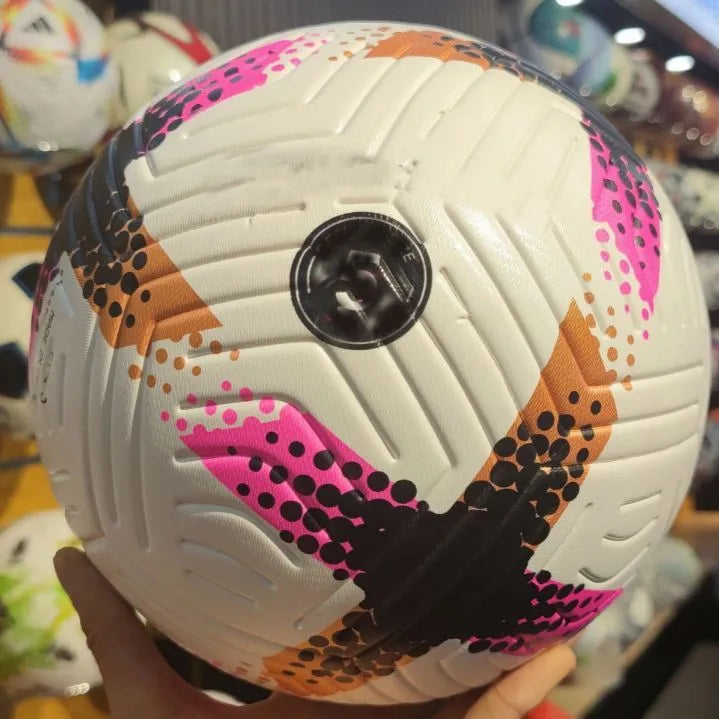 Size 5 PU football for outdoor sports in white, colourful, pink, or orange with adhesive stitching
