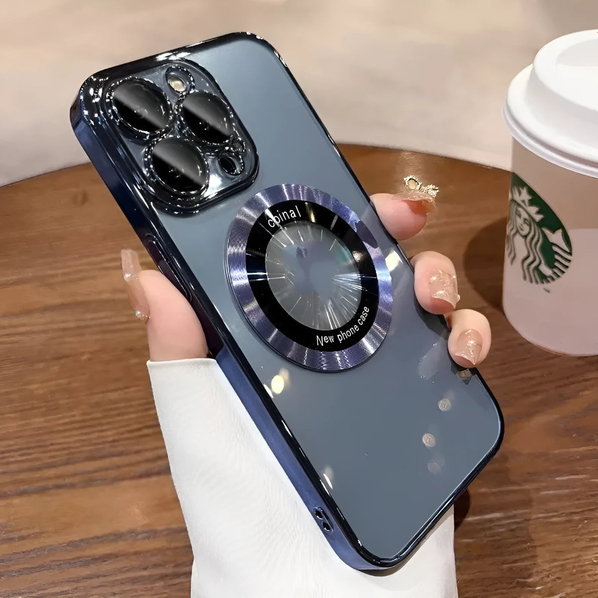 Magnetic magnifier phone case in electroplated PC for iPhone, dark purple colour