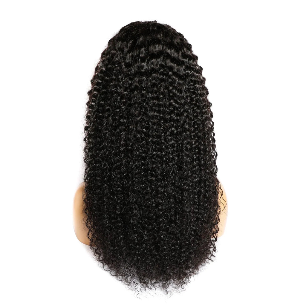 Curly human hair lace front wig for women, 150 density, full hand-woven, 13x4 lace closure, natural black colour