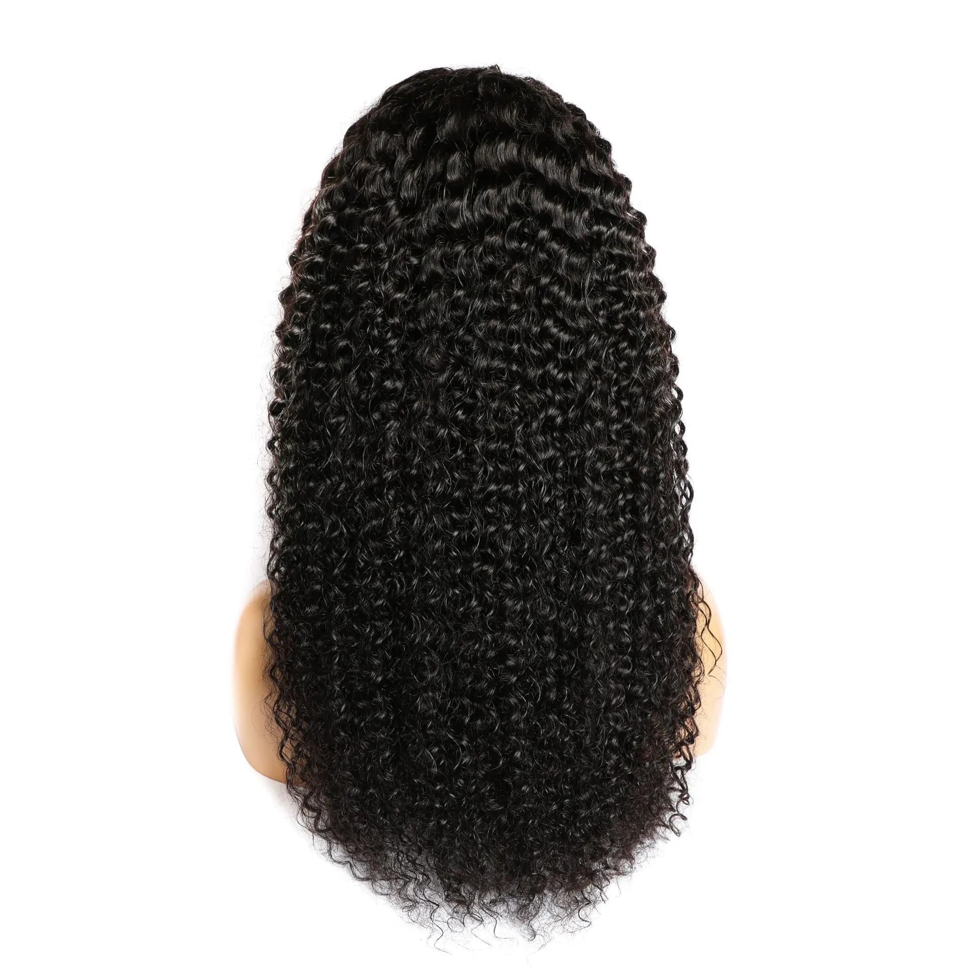 Curly human hair lace front wig for women, 150 density, full hand-woven, 13x4 lace closure, natural black colour
