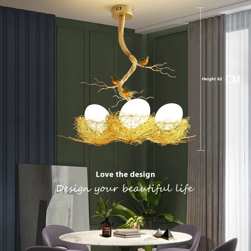 Gold aluminium wind bird's nest chandelier pendant light with LED bulb for bars and cafés