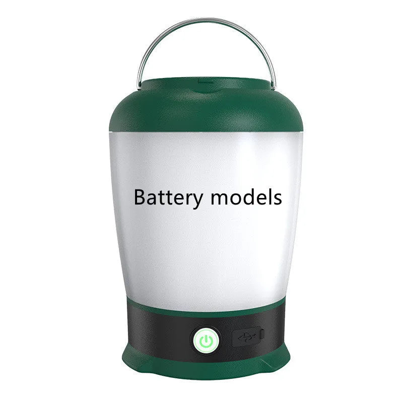 Green ABS plastic camping light, 14.5cm by 14.5cm, 5W 350LM, USB rechargeable with three-stage mode
