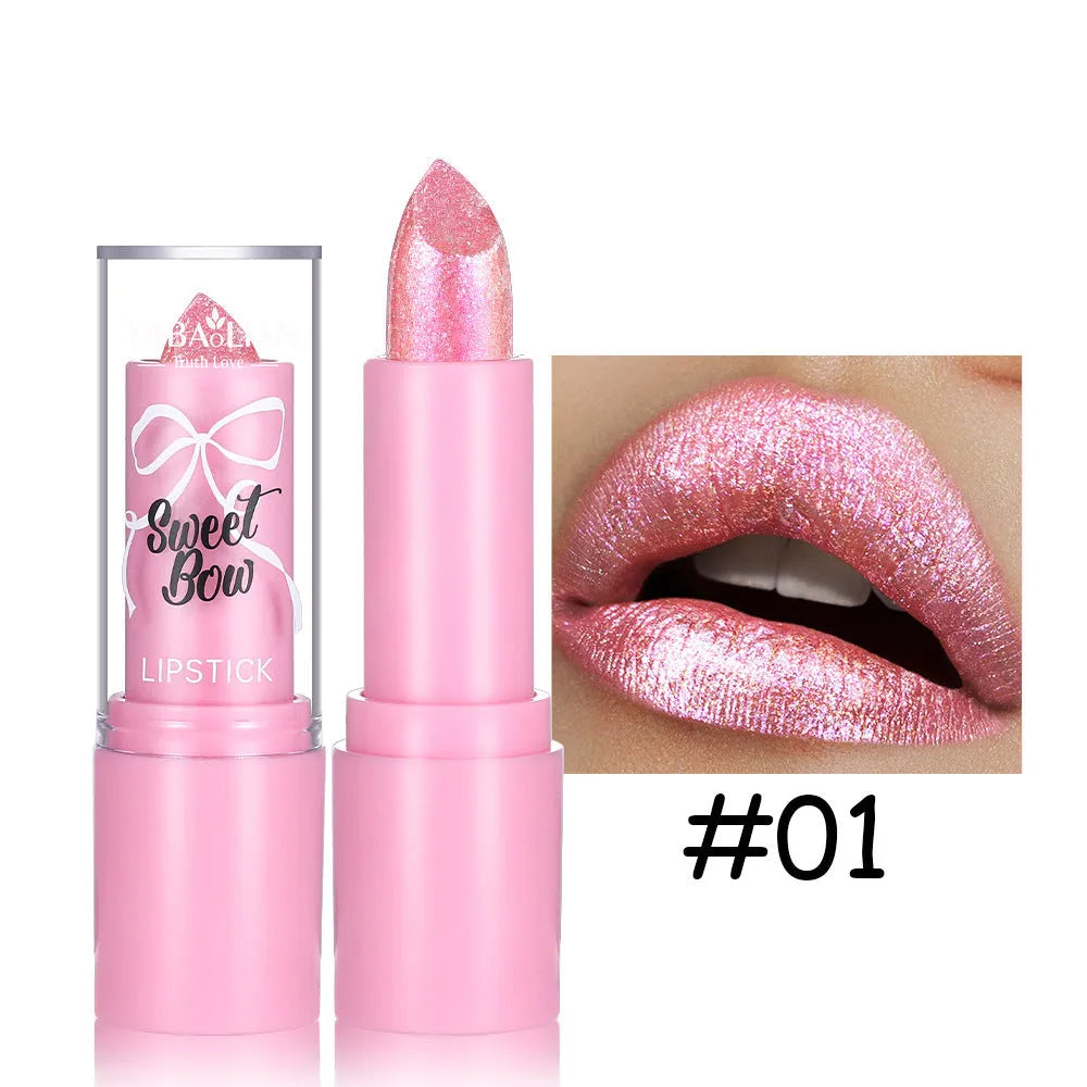 Sweetheart bow design diamond lipstick in six colour shades with long-lasting formula