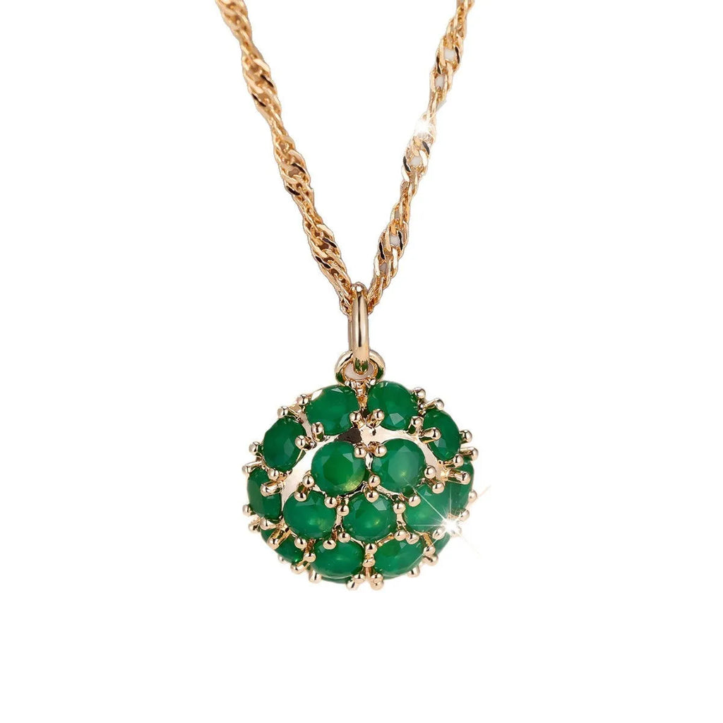 Round emerald diamond necklace with geometric pendant on gold plated chain