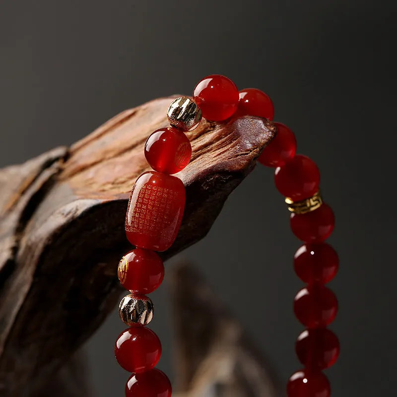 Red Agate Guanyin bracelet rosary with auspicious patterns in New Chinese style.