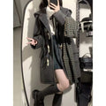 Japanese JK hooded horn button woolen coat in solid colour, loose fit, black colour