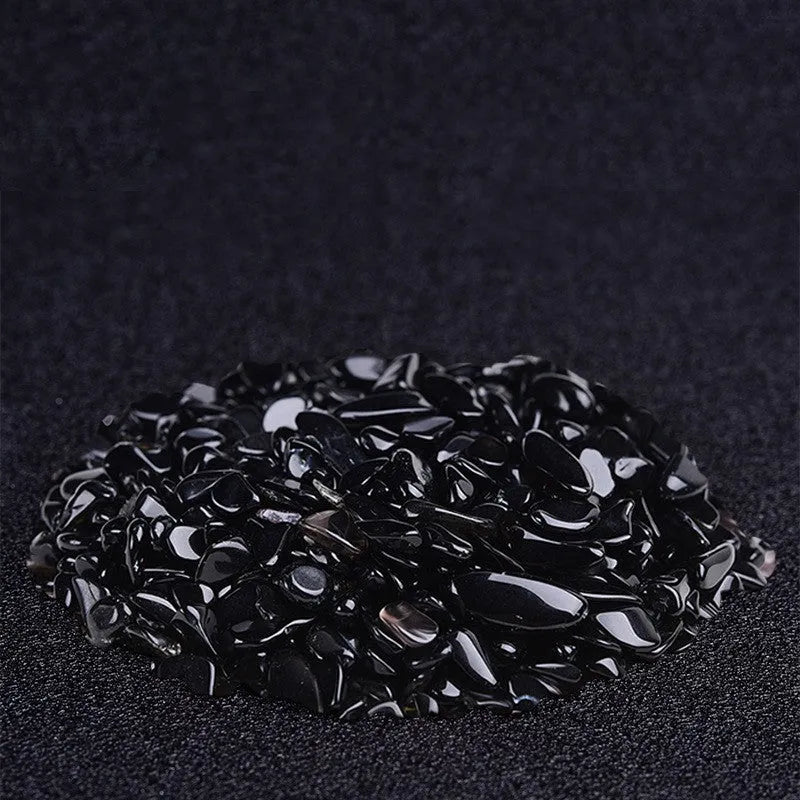 Assorted natural crystal decorative gravel chips in a clear PP bag, available in multiple colours and sizes