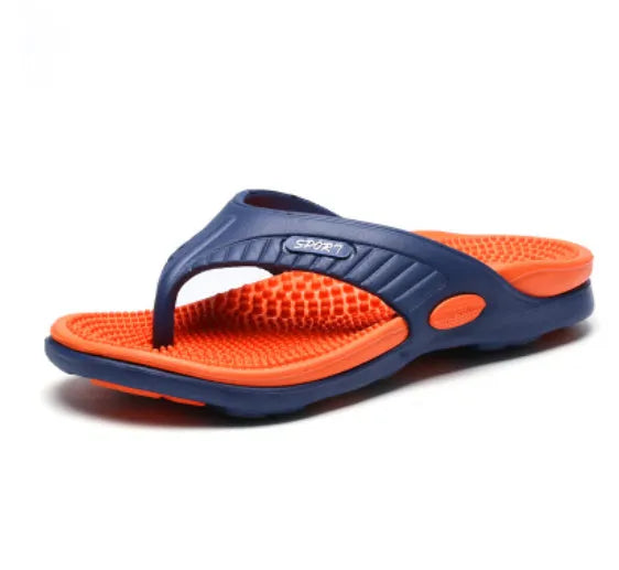 Men's flat slippers with rubber plastic sole in khaki colour for home and outdoor wear