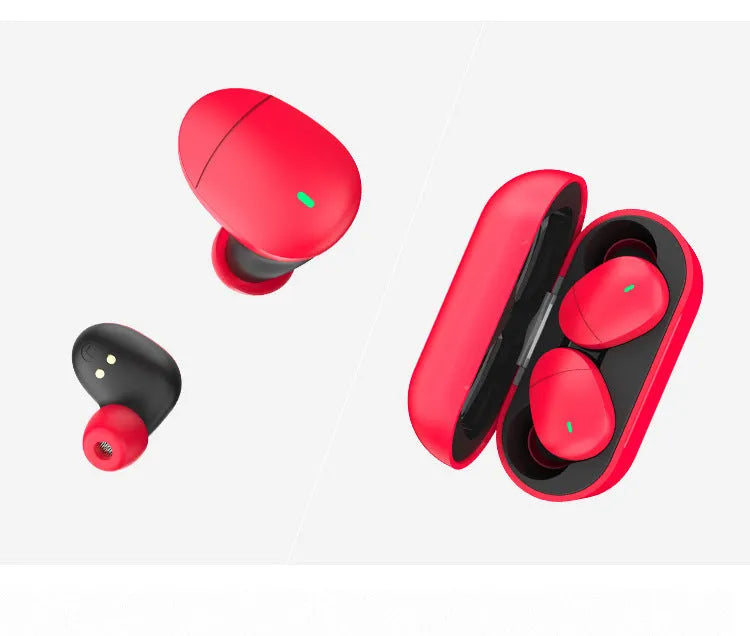 Flame red Qualcomm TWS 3040 Bluetooth wireless stereo earphones with charging cable