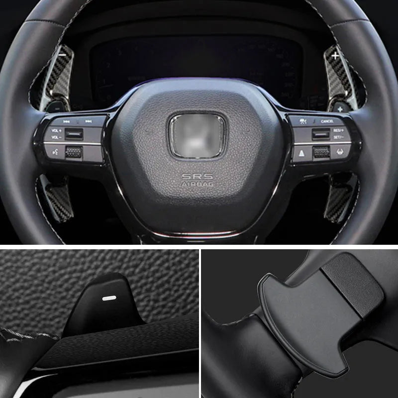 Pair of black carbon fibre shift paddles for 11th gen Honda Civic 170x35x8mm