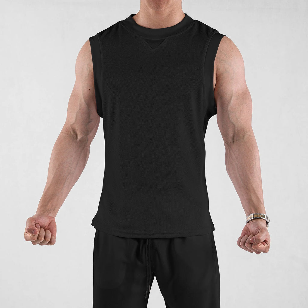 Men's loose fit quick-dry fitness vest in black and white colour options