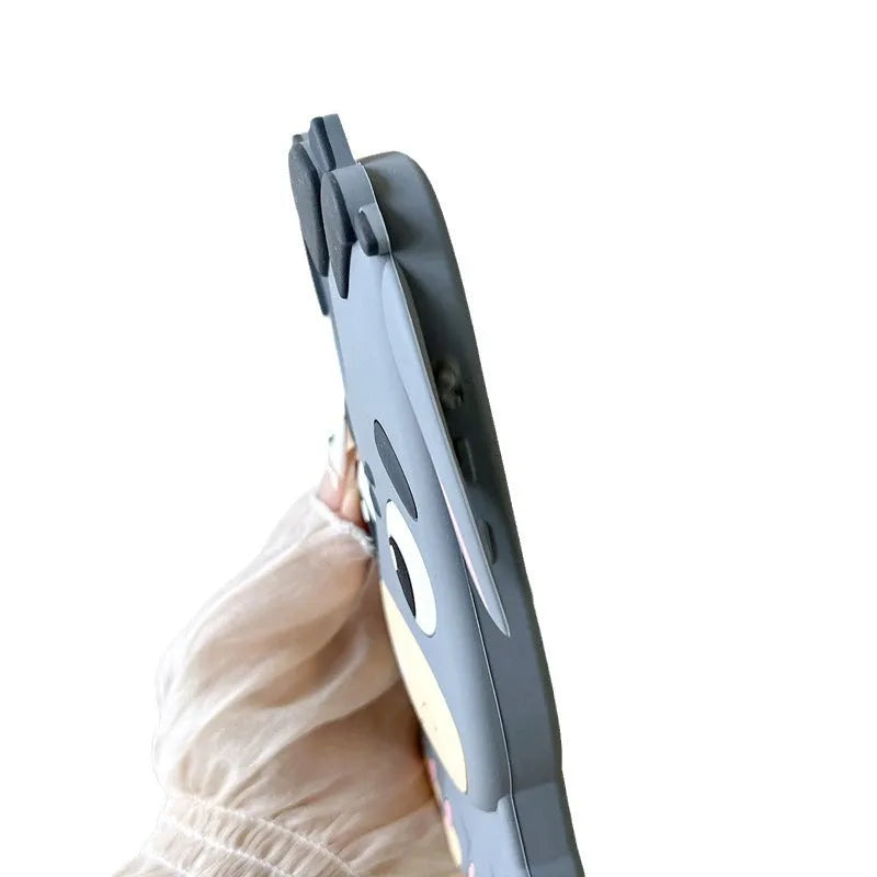 Gray silicone phone case with stereo cartoon little donkey design and epoxy finish for Apple iPhone
