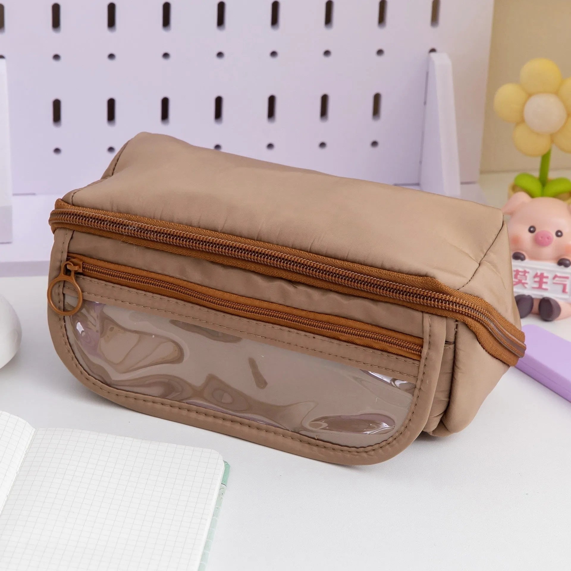 Korean-style ten-layer flip pencil case in canvas, shown in one of six available colours.