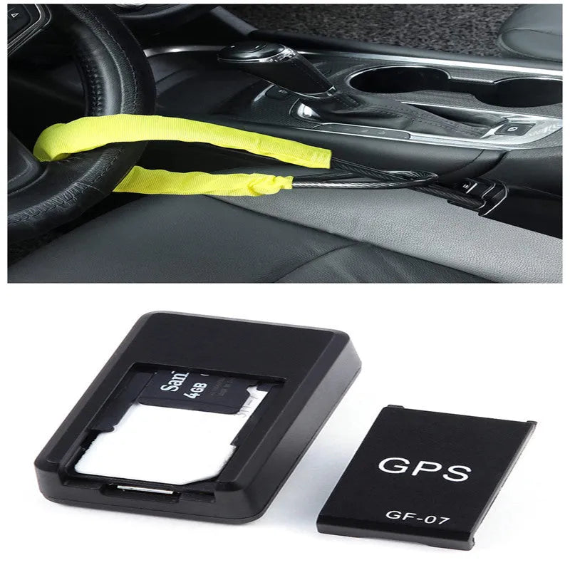 Small black magnetic GPS tracker device with USB cable for real-time vehicle and asset location tracking.
