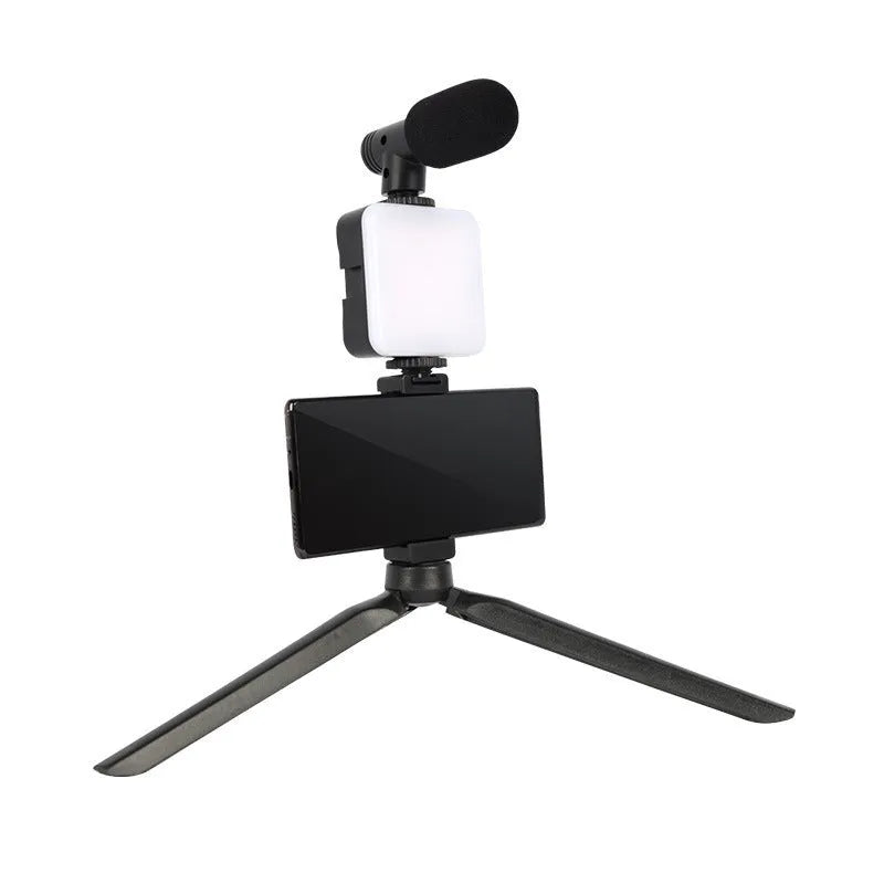 LED mini square pocket light tripod flash unit showing compact 7.3x2.8x8.4 cm dimensions and multiple attachment configurations