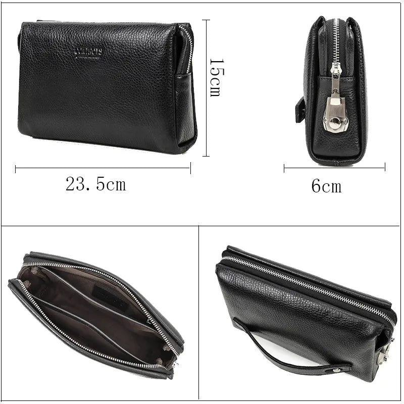 Black Angel first layer cattlehide leather men wallet in black solid colour with card slots