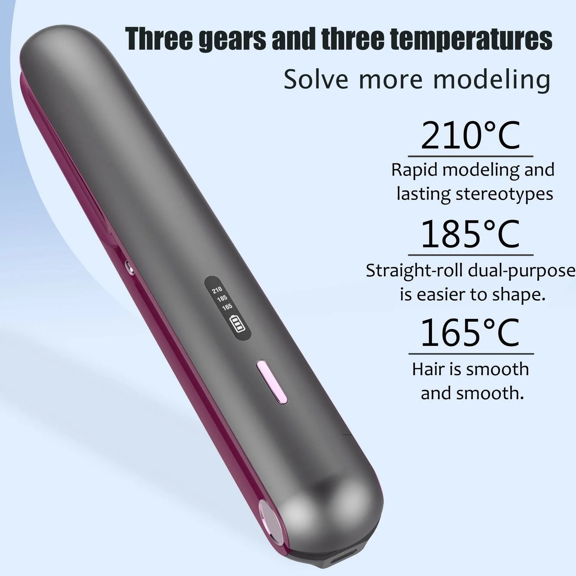 Moon shadow grey wireless hair straightener with tourmaline ceramic plates and 10 temperature settings