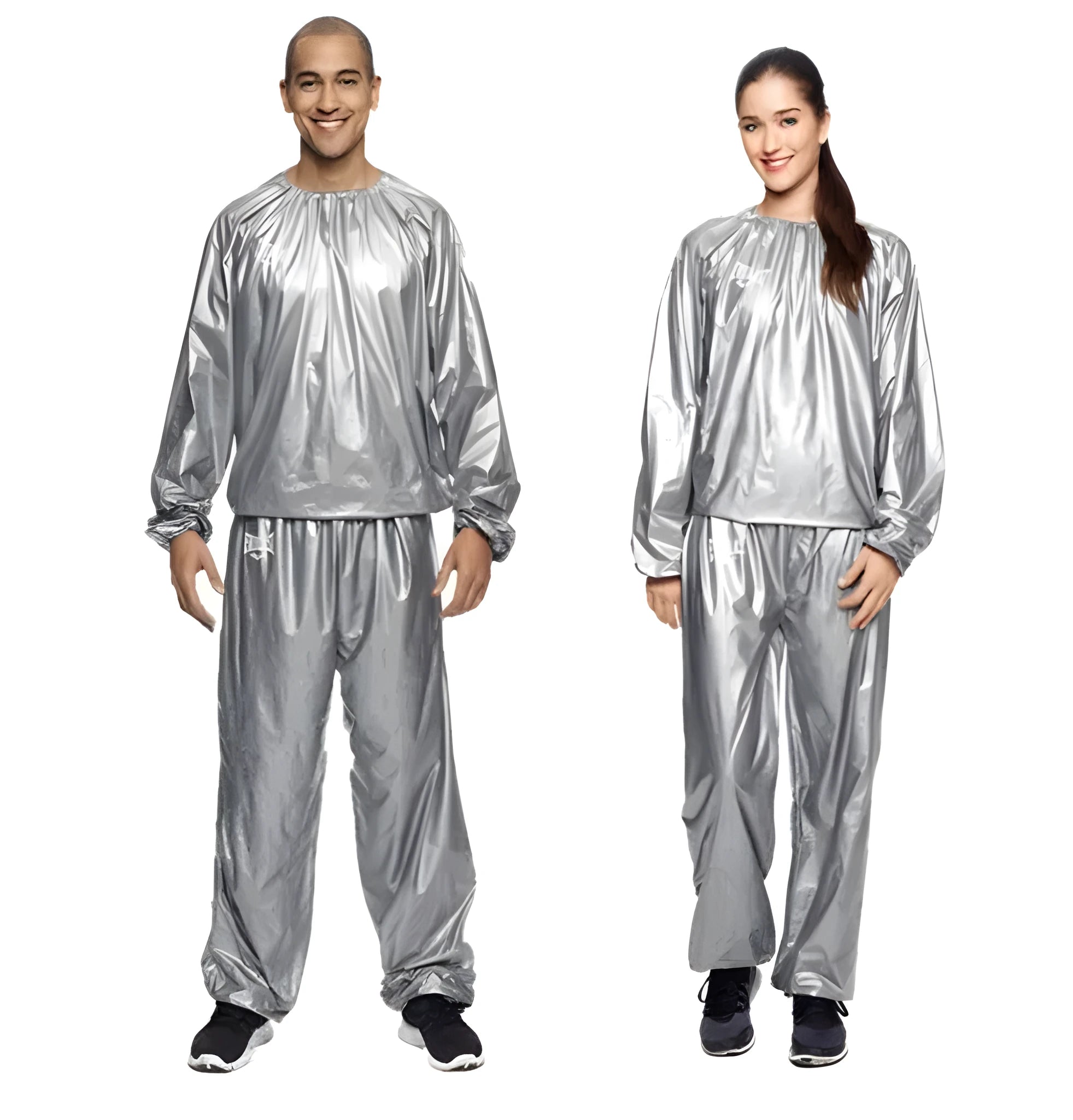 Heavy duty anti-rip PVC sauna suit unisex long sleeve black silver weight loss outdoor running