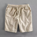 Men's ramie beach casual loose shorts in straight cut design with fifth pants length